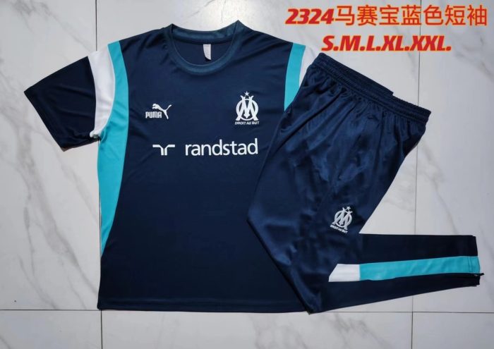 Olympique de Marseille 23-24 Short Sleeve Training Suit in Royal Blue (with Pants) - 图片 9