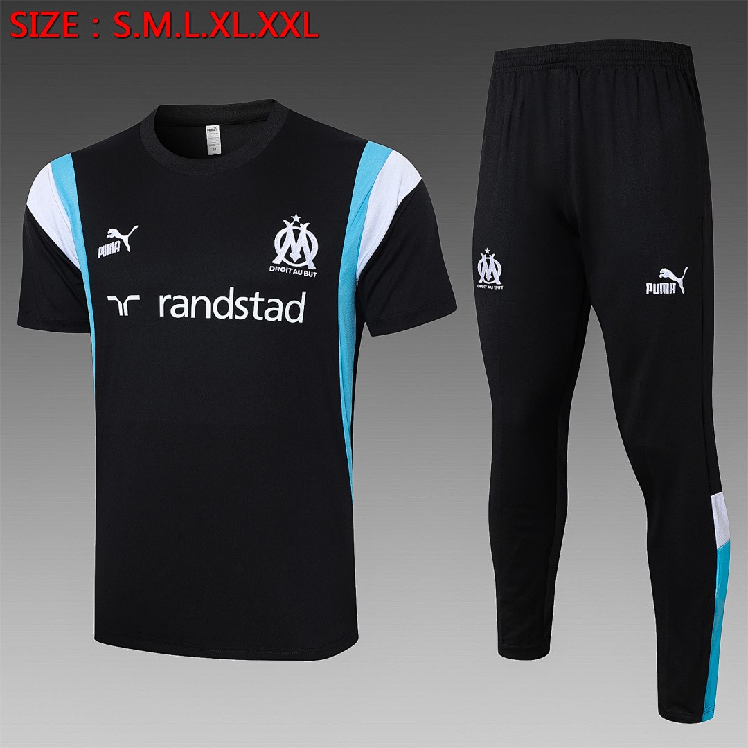 JER-6859_1 Olympique de Marseille 23-24 Black Short Sleeve Training Suit - 图片 1
