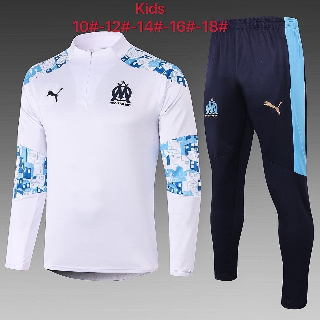 2021 Olympique de Marseille White Half-Zip Jacket Kids