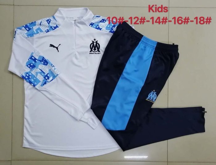 2021 Olympique de Marseille White Half-Zip Jacket Kids - 图片 4
