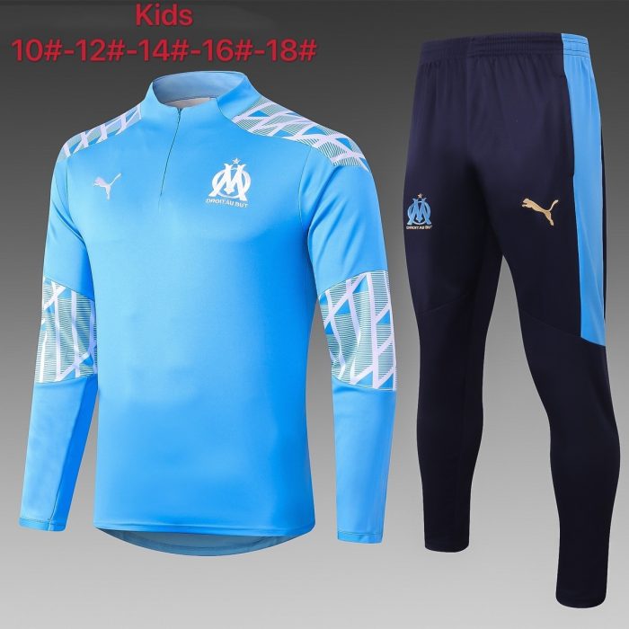 Olympique de Marseille 2021 Light Blue Half-Zip Jacket Kids - 图片 2