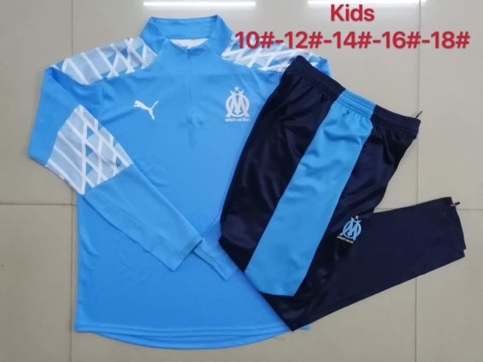 Olympique de Marseille 2021 Light Blue Half-Zip Jacket Kids - 图片 3