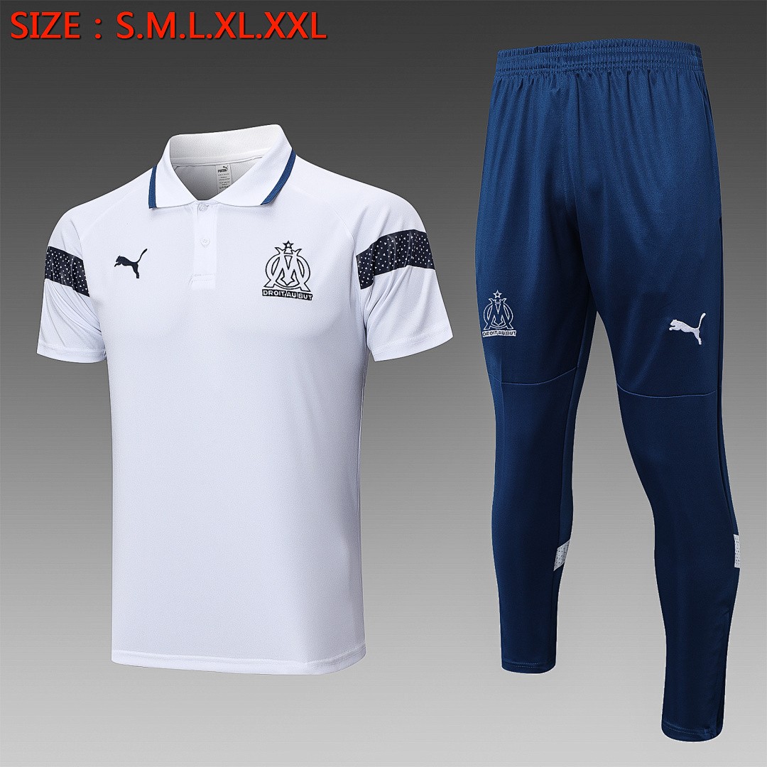 Olympique de Marseille 22/23 Polo Shirt White with Black Trim