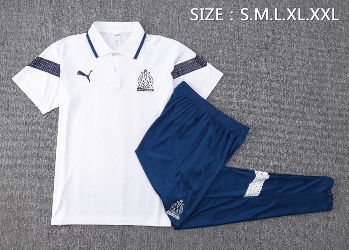 Olympique de Marseille 22/23 Polo Shirt White with Black Trim - 图片 2