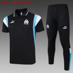 Olympique de Marseille 23-24 Polo Shirt Black with White and Blue Shoulder