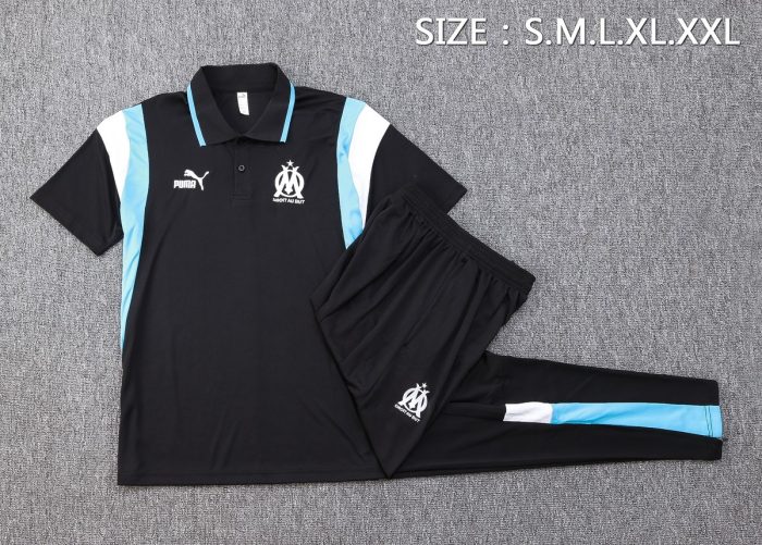 Olympique de Marseille 23-24 Polo Shirt Black with White and Blue Shoulder - 图片 2