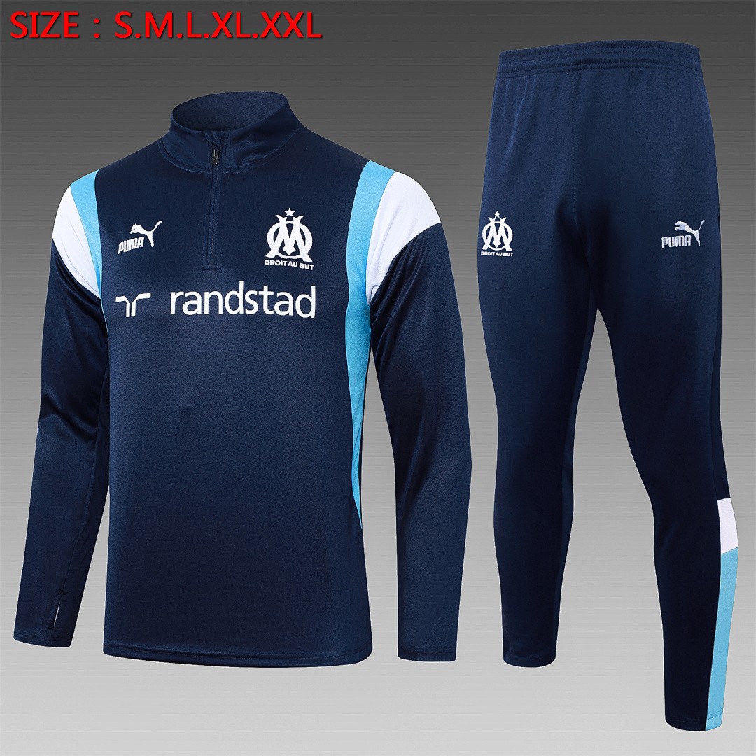 Olympique de Marseille 23-24 Half-Zip Jacket in Blue with White and Blue Shoulder