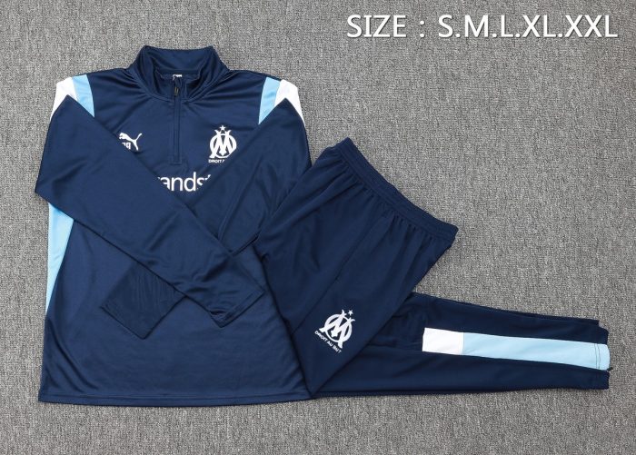 Olympique de Marseille 23-24 Half-Zip Jacket in Blue with White and Blue Shoulder - 图片 2