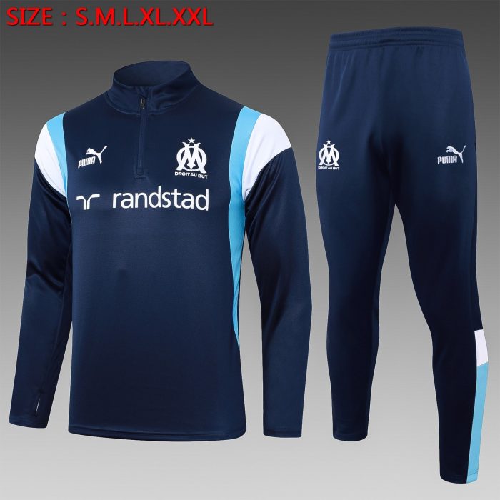 Olympique de Marseille 23-24 Half-Zip Jacket in Blue with White and Blue Shoulder - 图片 8