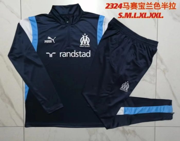 Olympique de Marseille 23-24 Half-Zip Jacket in Blue with White and Blue Shoulder - 图片 9