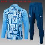 Olympique de Marseille 24-25 Half-Zip Light Blue Splatter Player Version Kids