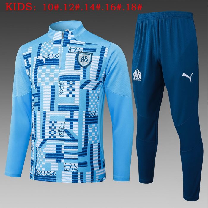 Olympique de Marseille 24-25 Half-Zip Light Blue Splatter Player Version Kids - 图片 2
