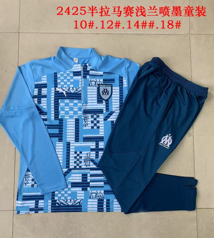 Olympique de Marseille 24-25 Half-Zip Light Blue Splatter Player Version Kids - 图片 3
