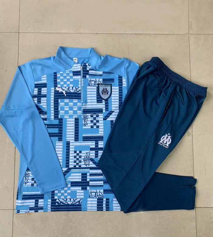 Olympique de Marseille 24-25 Half-Zip Light Blue Splatter Player Version Kids - 图片 4