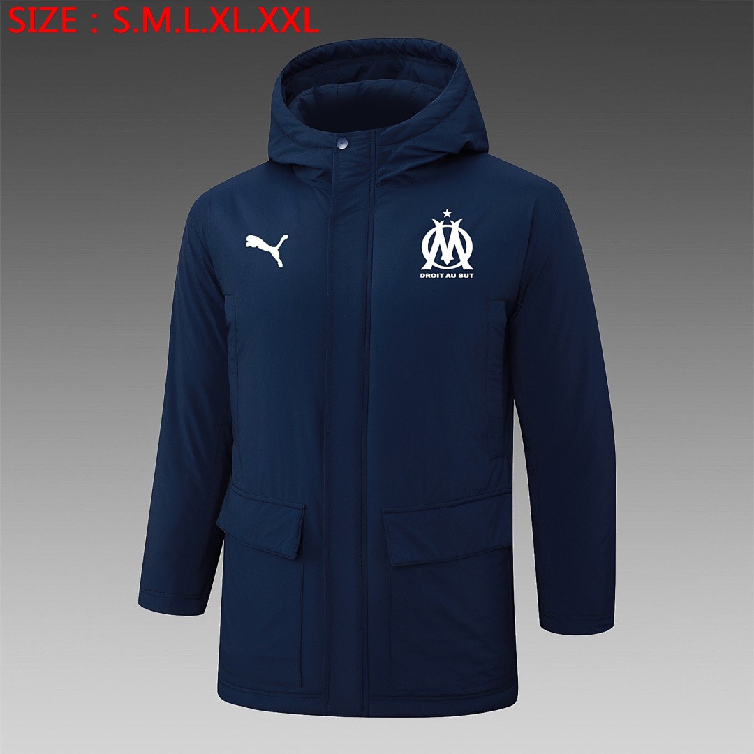 Olympique de Marseille 24/25 Navy Blue Cotton Jacket with White Logo