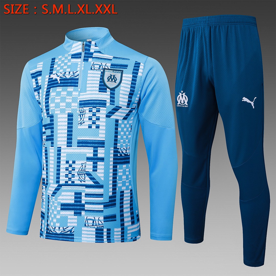 JER-6917_1 Olympique de Marseille 24-25 Half-Zip Light Blue Splatter Player Version - 图片 1