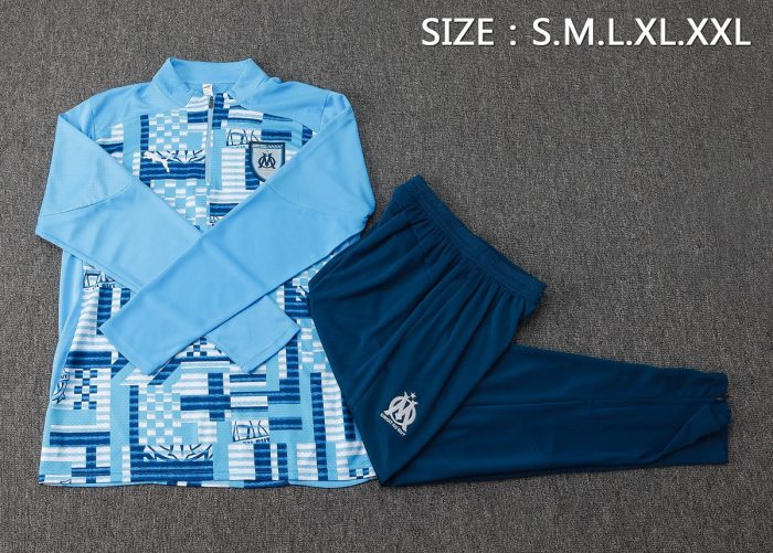 Olympique de Marseille 24-25 Half-Zip Light Blue Splatter Player Version - 图片 2