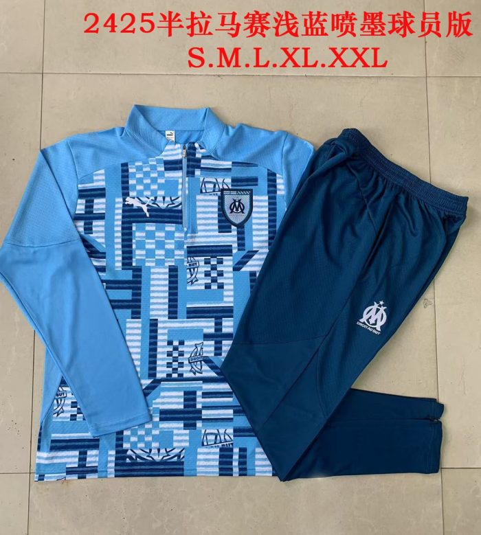 Olympique de Marseille 24-25 Half-Zip Light Blue Splatter Player Version - 图片 9