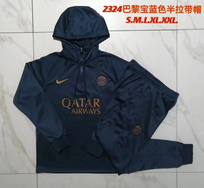 PSG 23-24 Half-Zip Hoodie Navy Blue - 图片 9