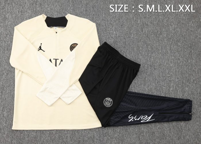 PSG 23-24 Jordan Half-Zip Jacket Beige - 图片 2