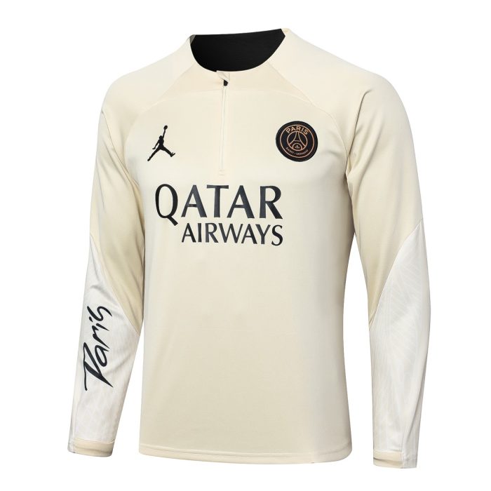 PSG 23-24 Jordan Half-Zip Jacket Beige - 图片 8