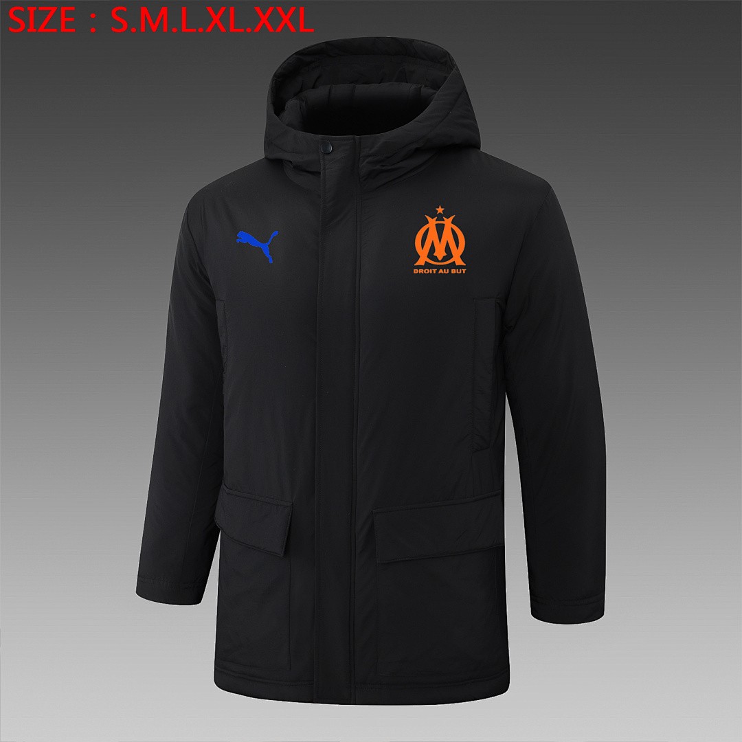 Olympique de Marseille 24/25 Cotton Jacket Black with Orange Badge