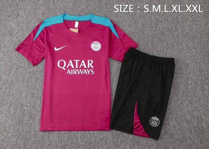 Paris Saint-Germain 24-25 Purple Red Short Sleeve Training Shirt - 图片 2