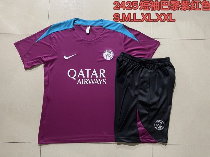 Paris Saint-Germain 24-25 Purple Red Short Sleeve Training Shirt - 图片 9