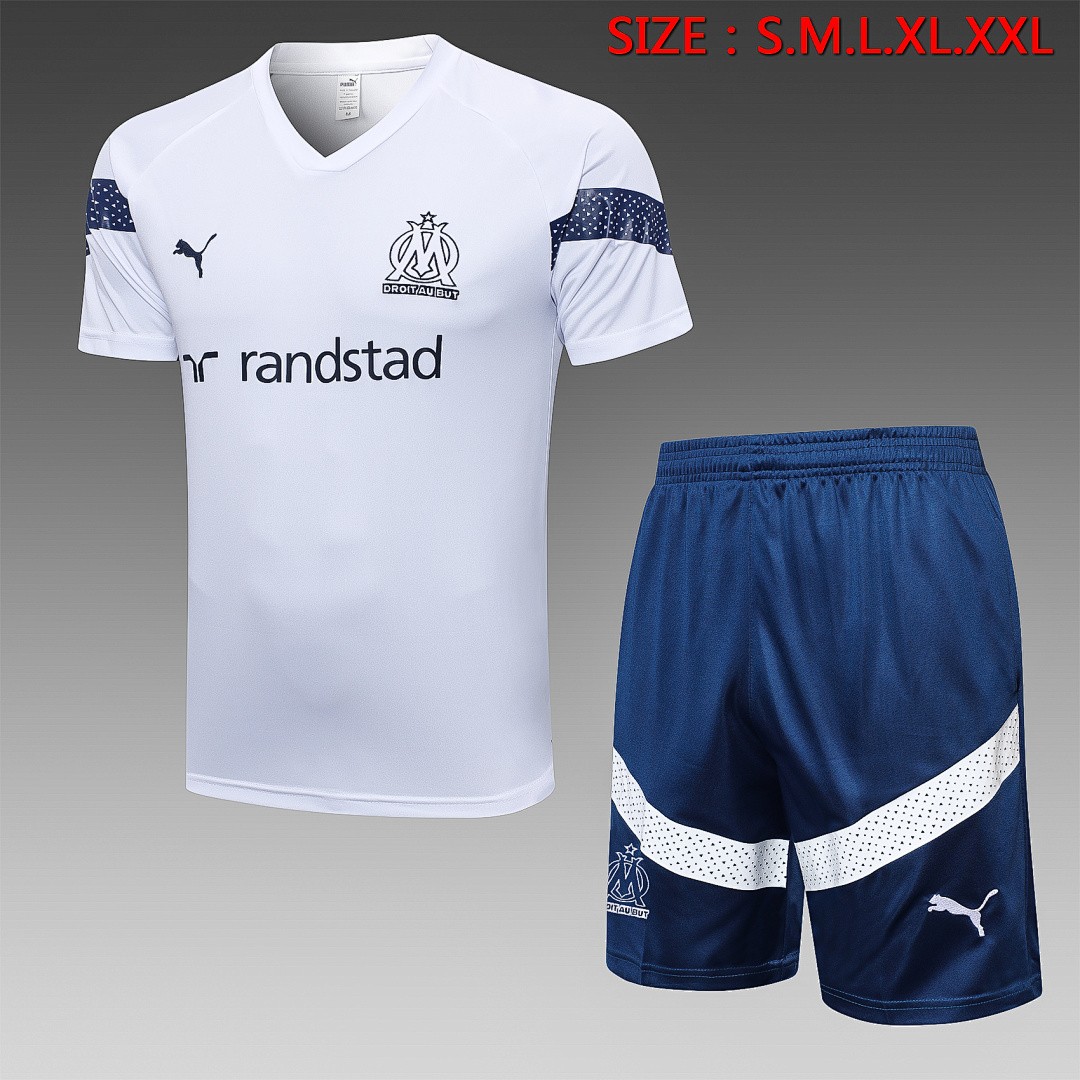 Olympique de Marseille 22-23 White Short Sleeve Training Set with 5-Inch Shorts