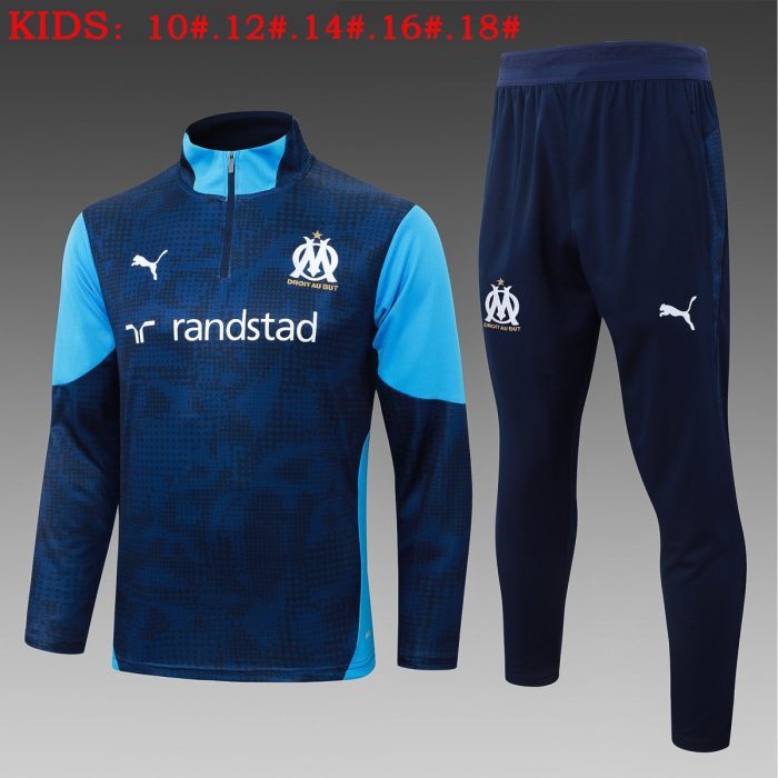 Olympique de Marseille Children's Half-Zip Jacket Blue Spray Print - 图片 2