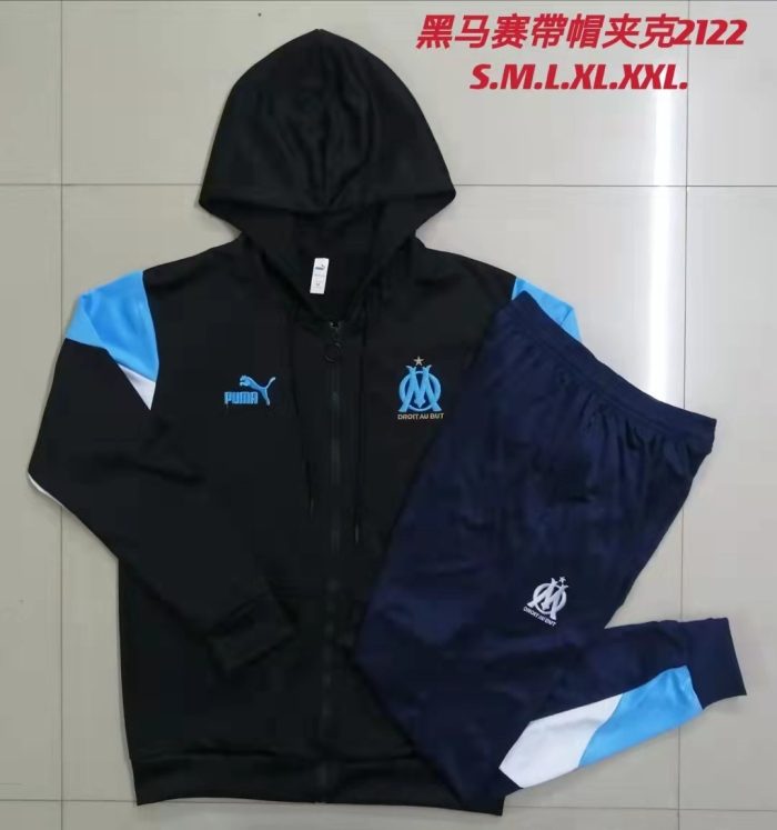 Olympique de Marseille 21/22 Long Zip Jacket Black - 图片 9