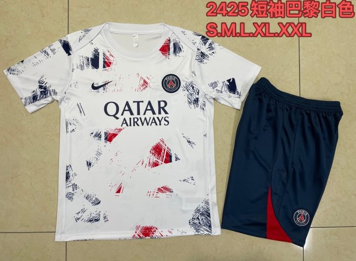 PSG 24-25 White Splatter Short Sleeve Training Shirt - 图片 9
