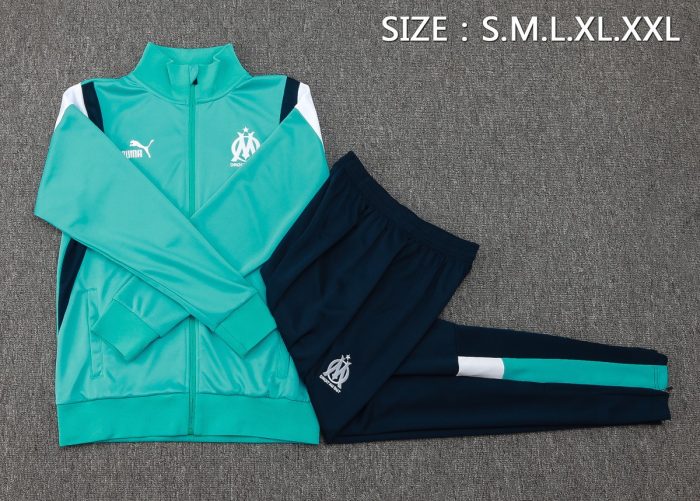 Olympique de Marseille 23-24 Long Sleeve Training Jersey Lake Blue with White and Royal Blue Shoulder - 图片 2