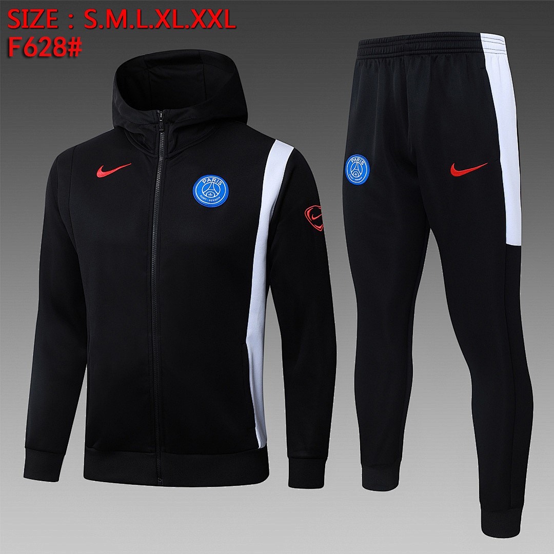 JER-6955_1 Paris PSG 2025/26 Black Long Zip Jacket with Hood - 图片 1