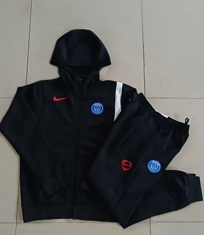 Paris PSG 2025/26 Black Long Zip Jacket with Hood - 图片 9