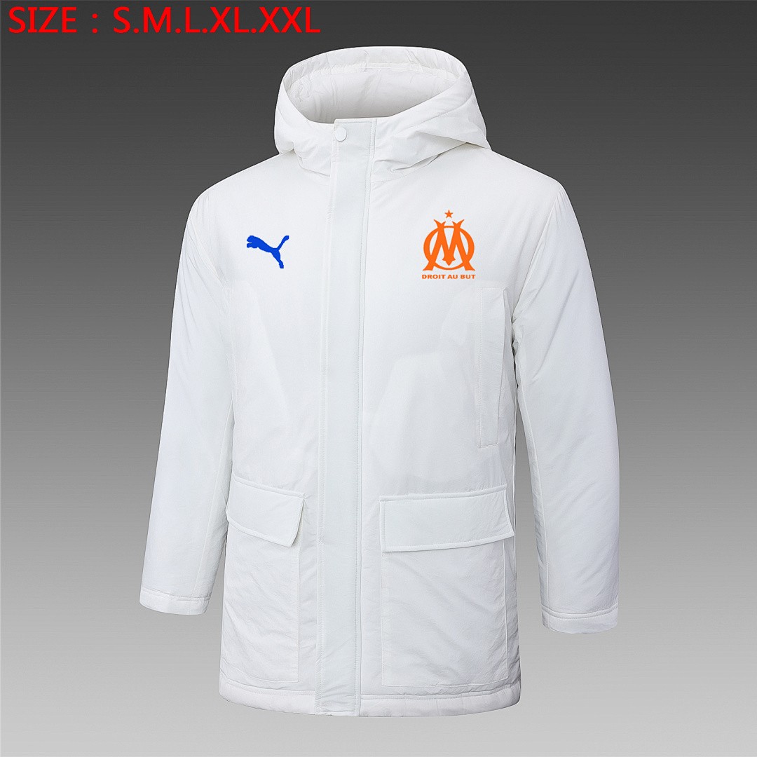 Olympique de Marseille 24-25 White Cotton Jacket with Orange Badge