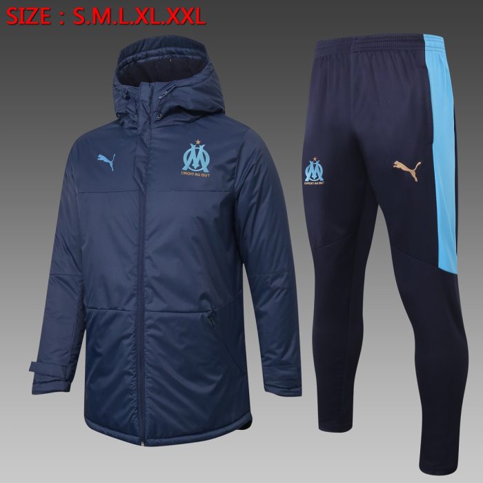 2021 Olympique de Marseille Navy Blue Cotton Jacket - 图片 2