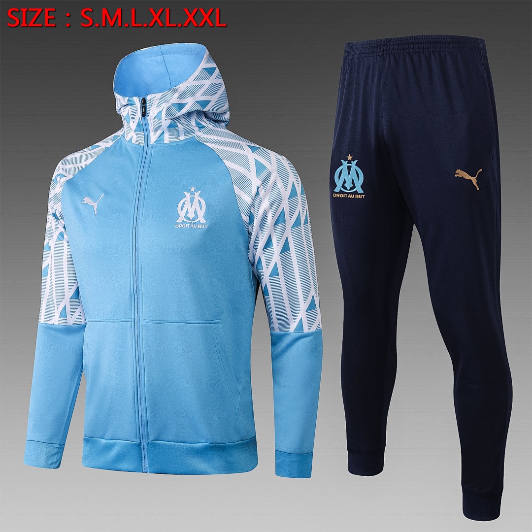 Olympique de Marseille 2021 Light Blue Long Zipper Jacket