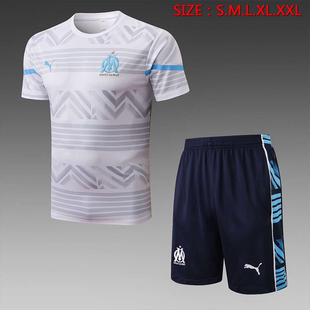 Olympique de Marseille 2022-23 White Short Sleeve Training Set with 5-Inch Shorts