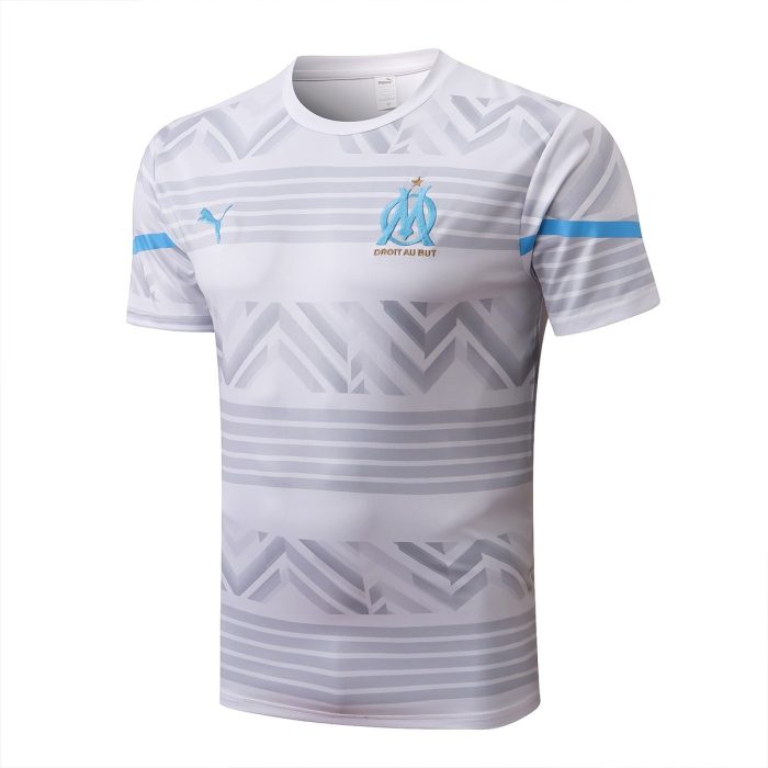 Olympique de Marseille 2022-23 White Short Sleeve Training Set with 5-Inch Shorts - 图片 4