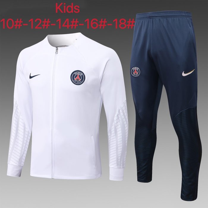 PSG 2022/23 White Kids Long Zipper Jacket - 图片 2