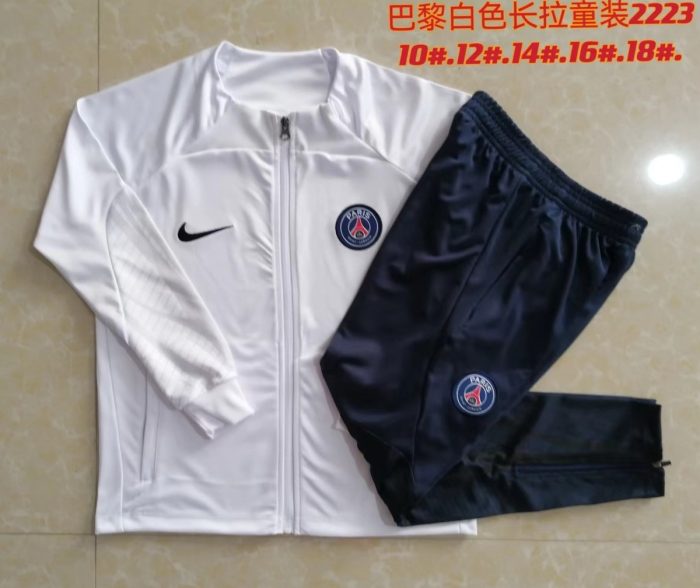PSG 2022/23 White Kids Long Zipper Jacket - 图片 3