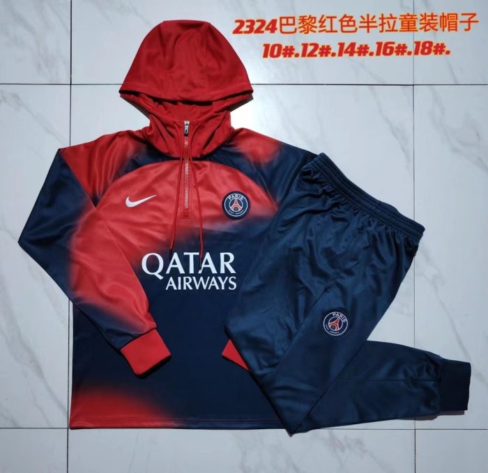 PSG 23-24 Half-Zip Hoodie Red - 图片 3