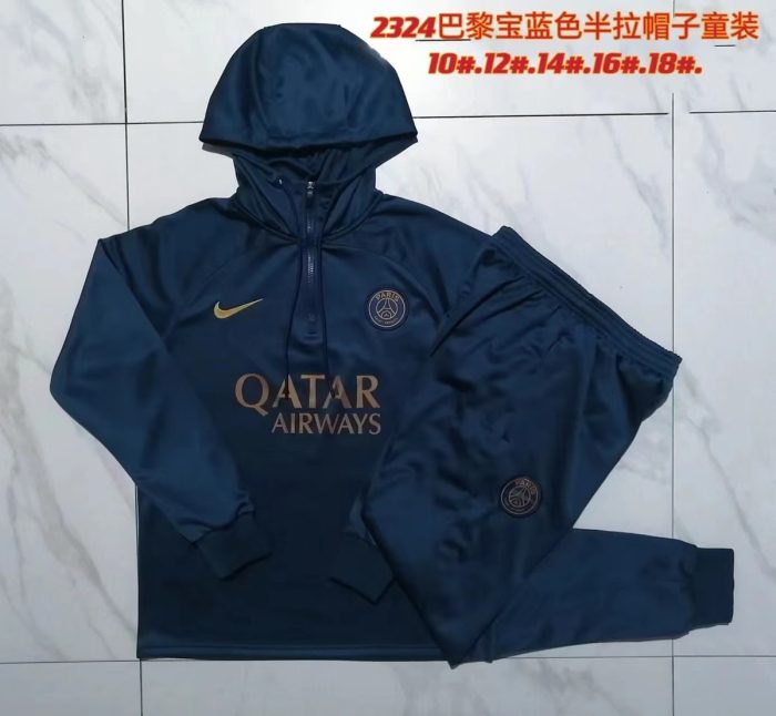 PSG 23-24 Half-Zip Hoodie Kids Navy Blue - 图片 3