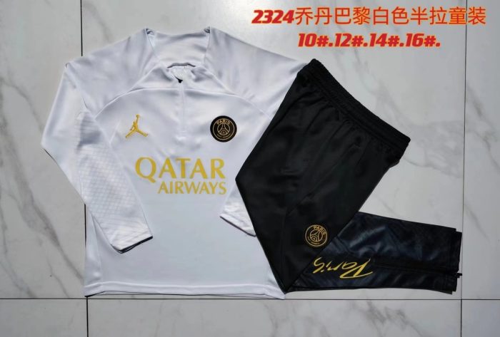 PSG 23-24 Jordan White Kids' Half-Zip Jacket - 图片 3