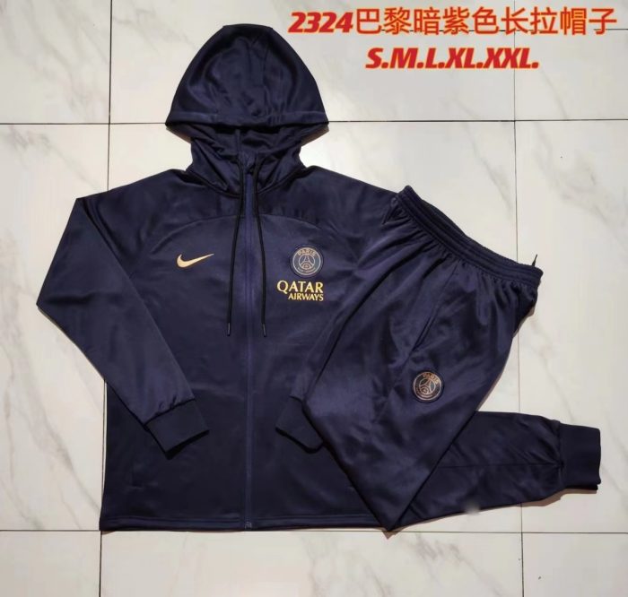 PSG 23-24 Half-Zip Hoodie Dark Purple - 图片 9