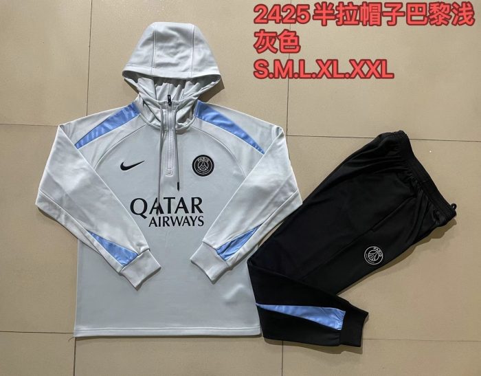 PSG 24-25 Half-Zip Hoodie Light Gray - 图片 9
