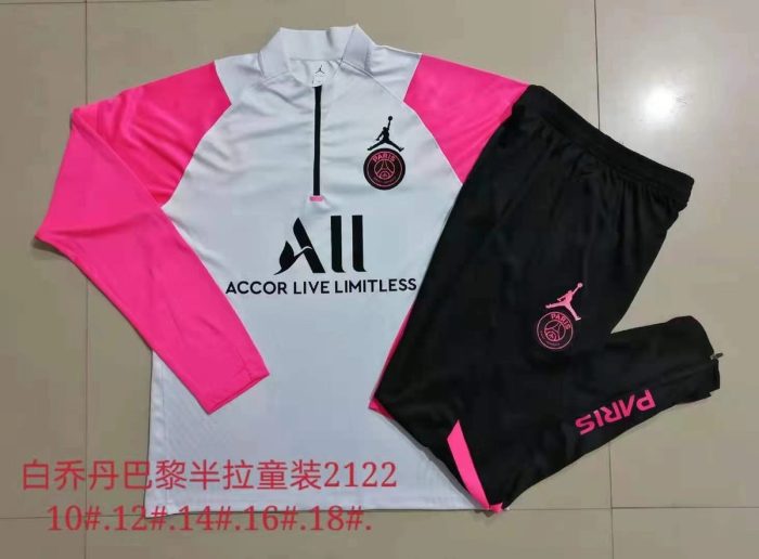 PSG 21-22 Jordan White Kids Half-Zip Jacket - 图片 3