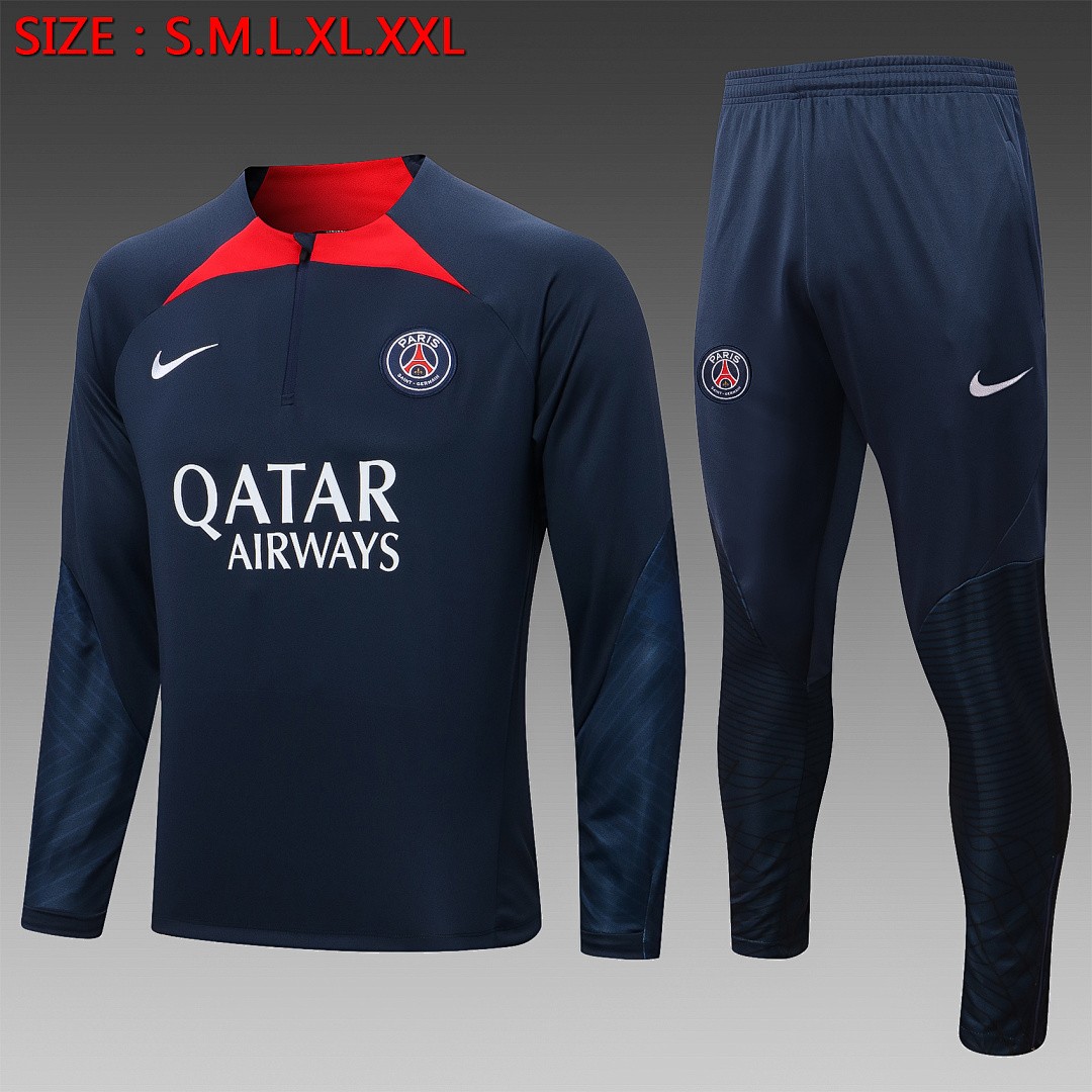 PSG 22/23 Half-Zip Jacket Navy Blue with Red Collar