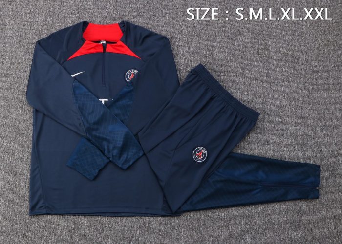PSG 22/23 Half-Zip Jacket Navy Blue with Red Collar - 图片 2